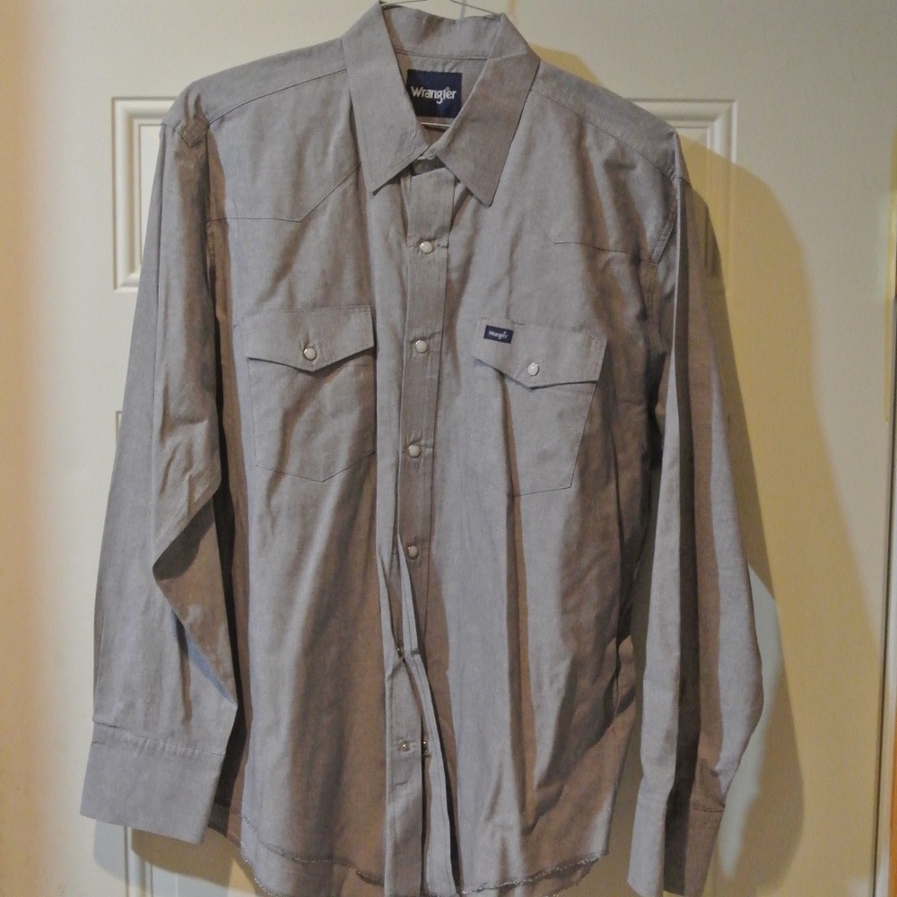 MENS XL WRANGLER BLACK DENIM PEARL SNAP SHIRT